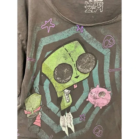 Nickelodeon Invader Zim GIR Graphic Crop Top Tee Faded Black Women Small.  Aa - Picture 3 of 5